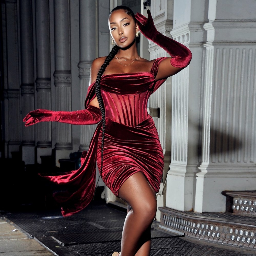 Irisa Burgundy Off Shoulder Corset Dress